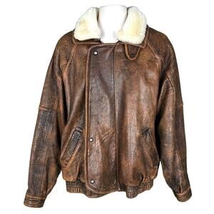 Michael Hoban N Beach   Mens' 42   BROWN Leather BOMBER JACKET +Shearling Collar
